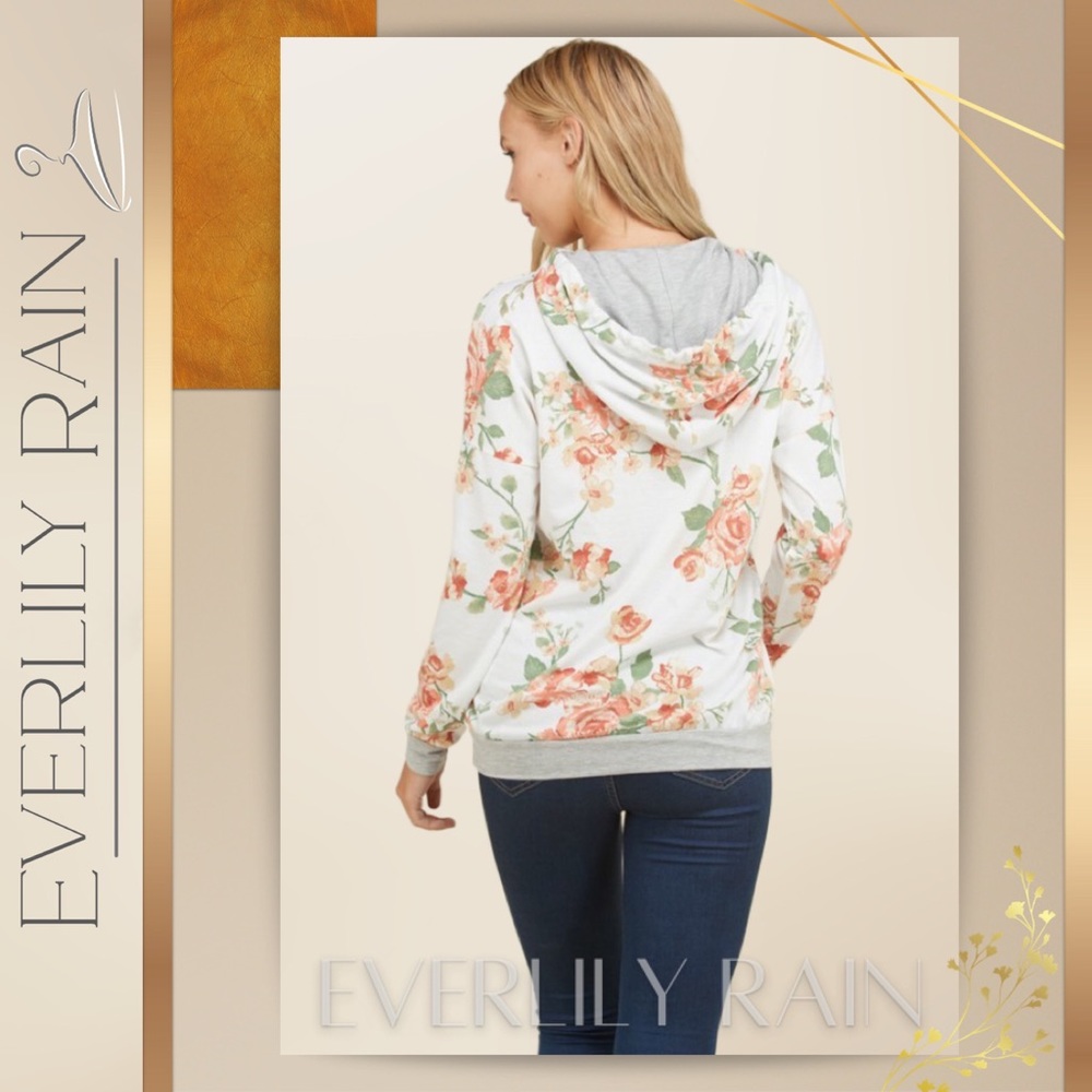 💞 Gorgeous Ivory Floral Hoodie Sweatshirt - Picture 3 of 8